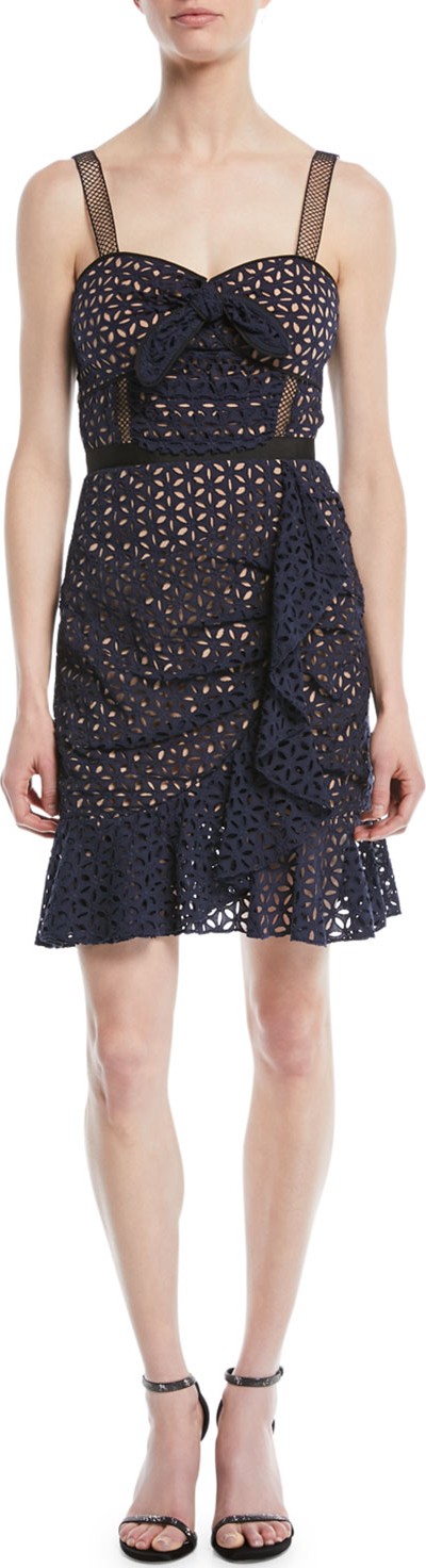 Self Portrait Floral Broderie Anglaise Flounce Cocktail Dress