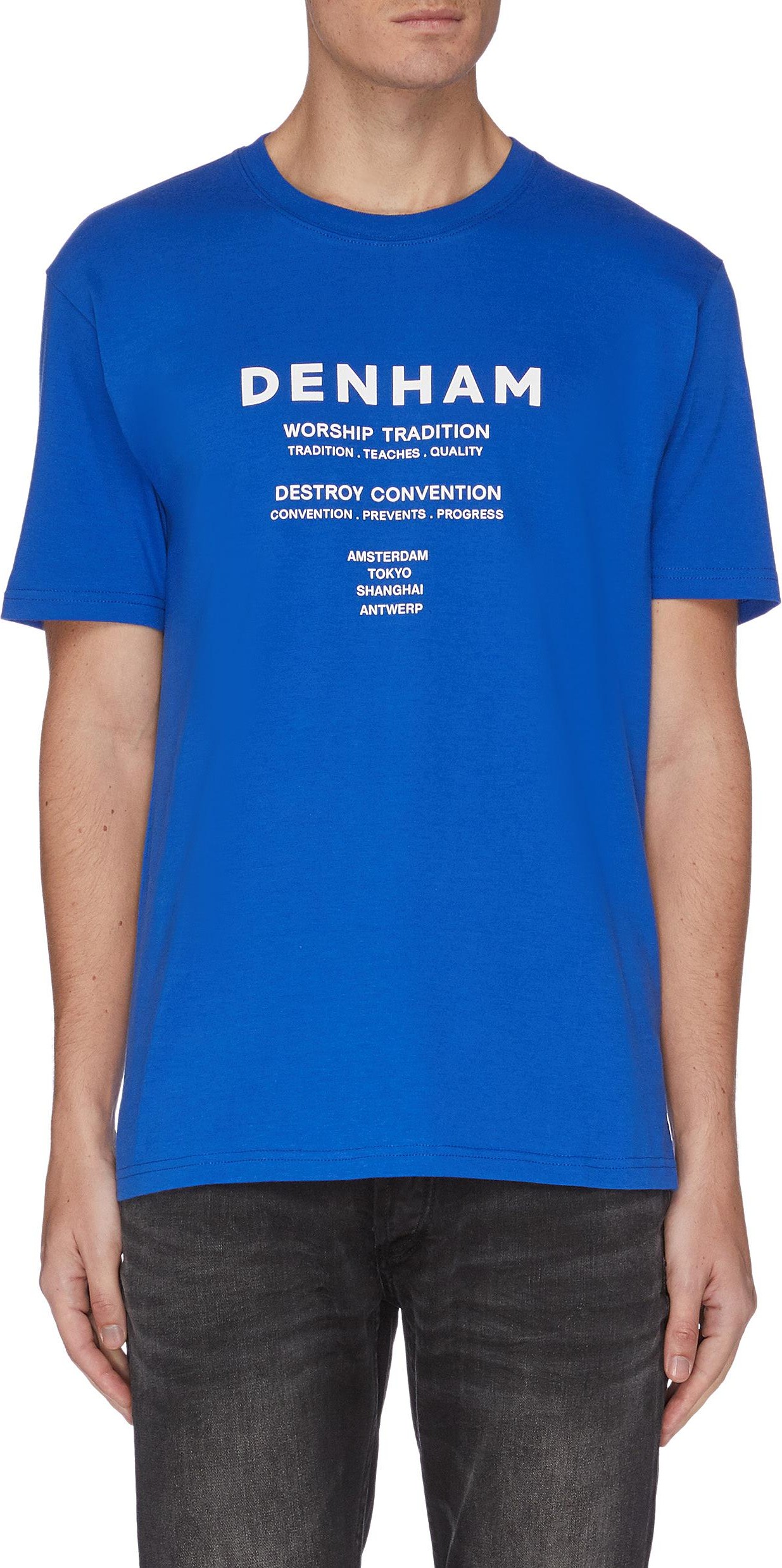 Denham 'Destroy Convention' slogan print cotton T-shirt
