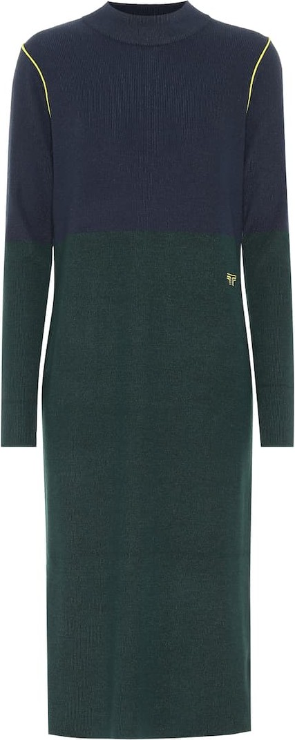 Tory Sport Color-block cashmere-blend dress