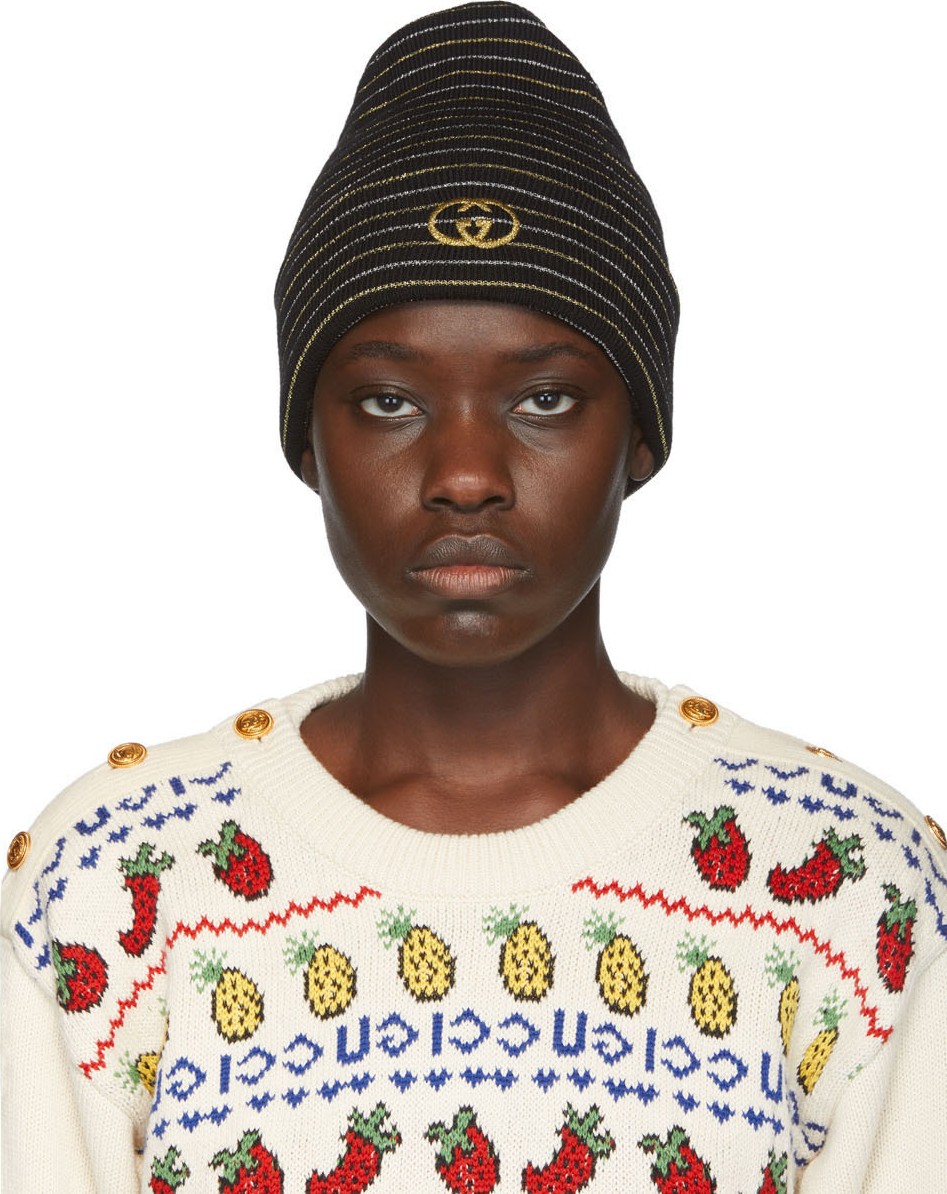 Gucci Black GG Striped Beanie