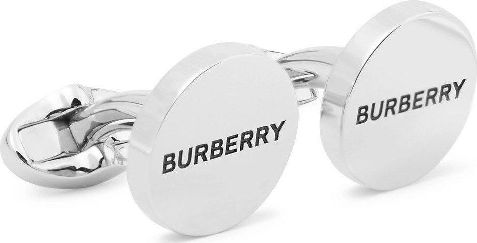 Burberry London England Logo-Engraved Silver-Plated and Enamel Cufflinks