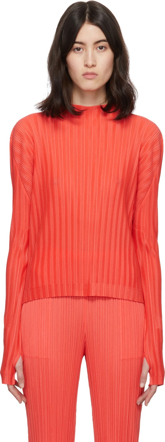 Pleats Please By Issey Miyake Red Rib Pleats Turtleneck