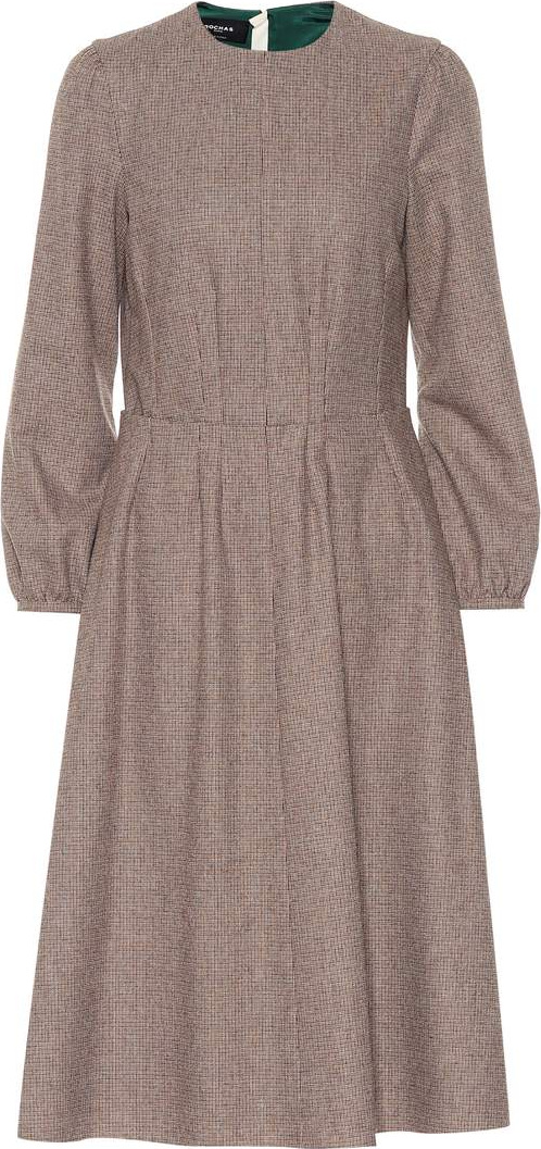 ROCHAS Checked wool-blend midi dress