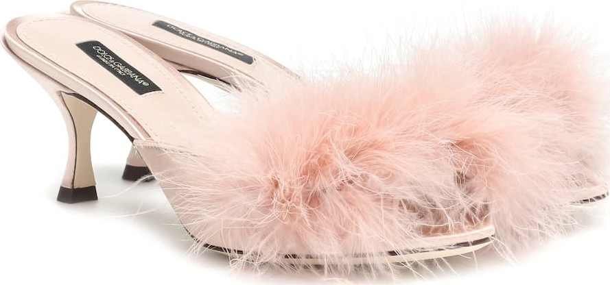 Dolce & Gabbana Feather-trimmed satin sandals