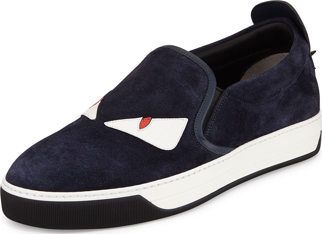 Fendi Men's Monster Slip-On Skate Sneakers, Blue
