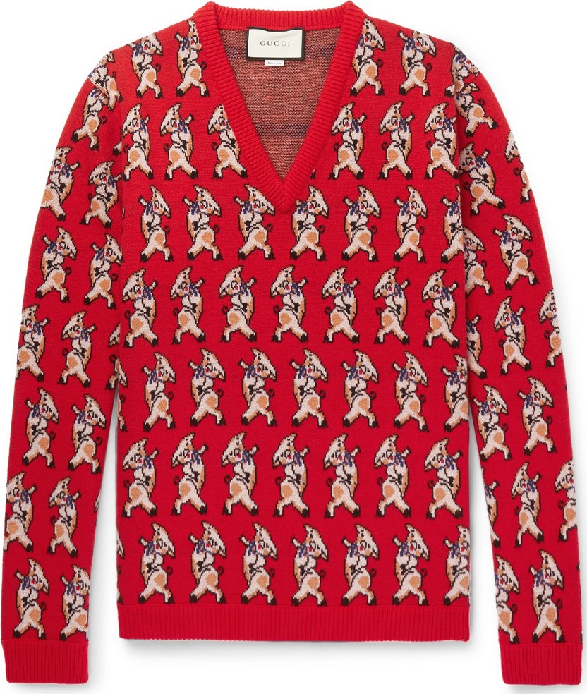 Gucci Dancing Pig-Intarsia Wool Sweater