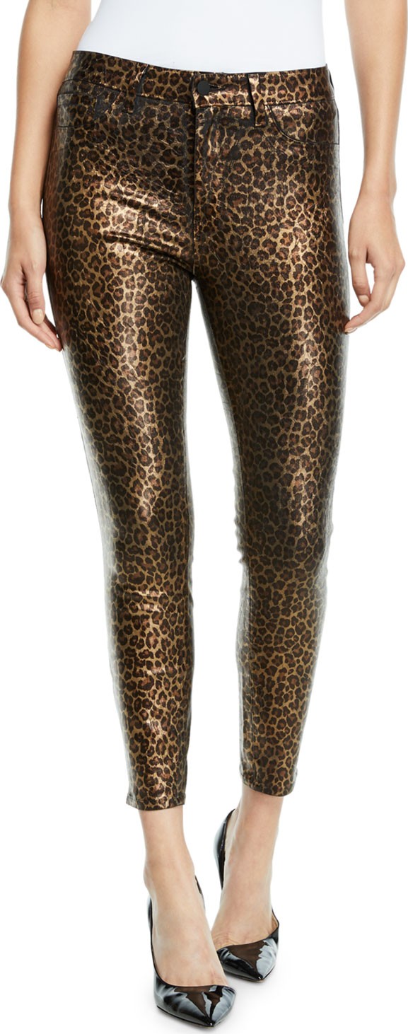 L'AGENCE Margot High-Rise Foil Cheetah-Print Skinny Jeans
