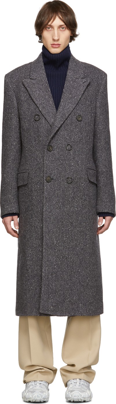 Acne Studios Grey Herringbone Double-Breasted Coat