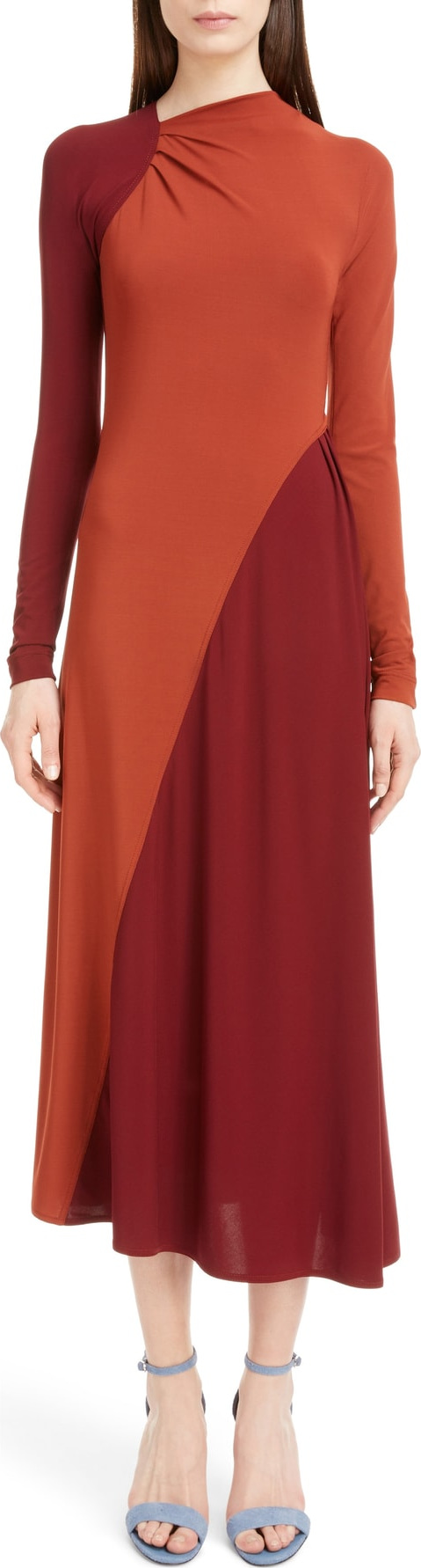 Victoria Beckham Bicolor Asymmetrical Jersey Midi Dress