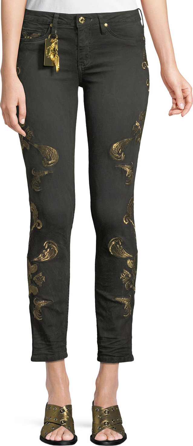 Robin's Jeans Gothic Metallic-Embroidered Skinny Jeans