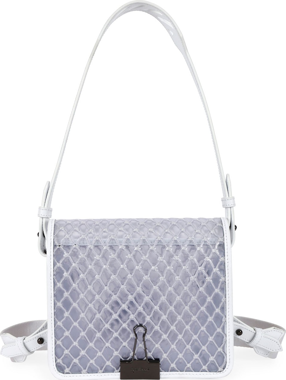 Off White PVC Net Flap Crossbody Bag, White