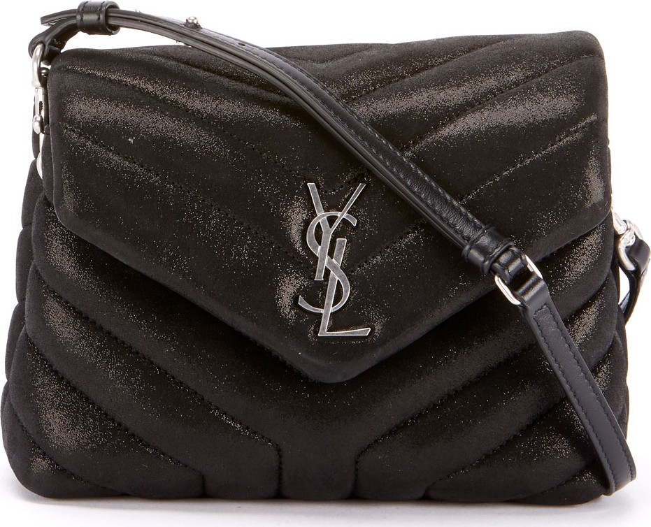 Saint Laurent Loulou Monogram YSL Mini V-Flap Calf Suede-Effect Wallet on Chain