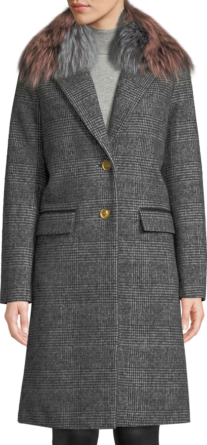 Mackage Henrita Wool Coat in Plaid w/ Removable Fur