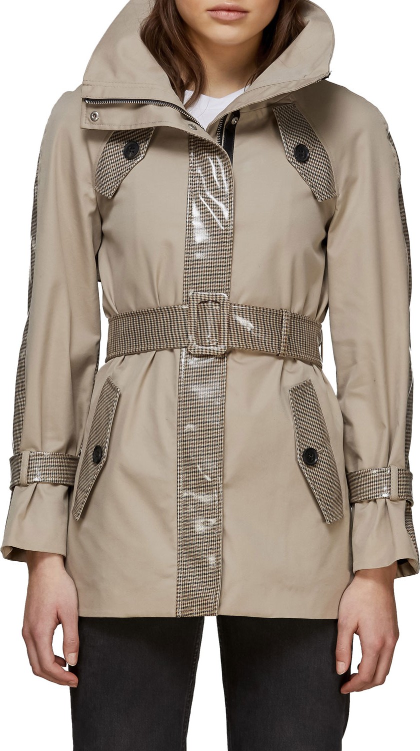 Mackage Iva Belted Water-Resistant Jacket w/ Combo Trim