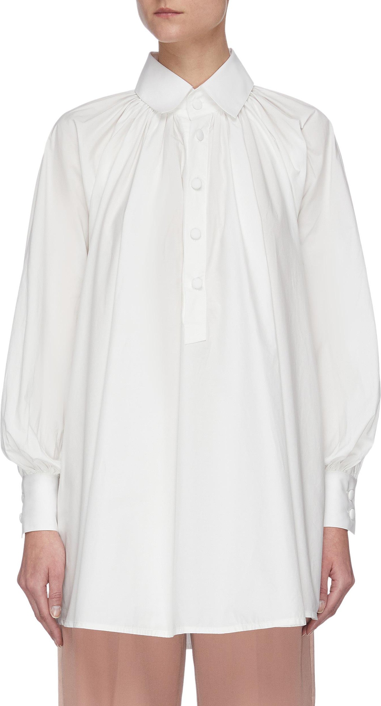 Sans Titre Pleated neck lantern sleeve blouse