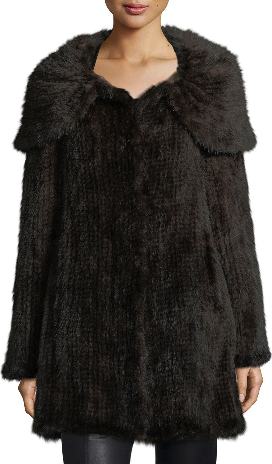 Belle Fare Mink Fur Oversized-Collar Coat
