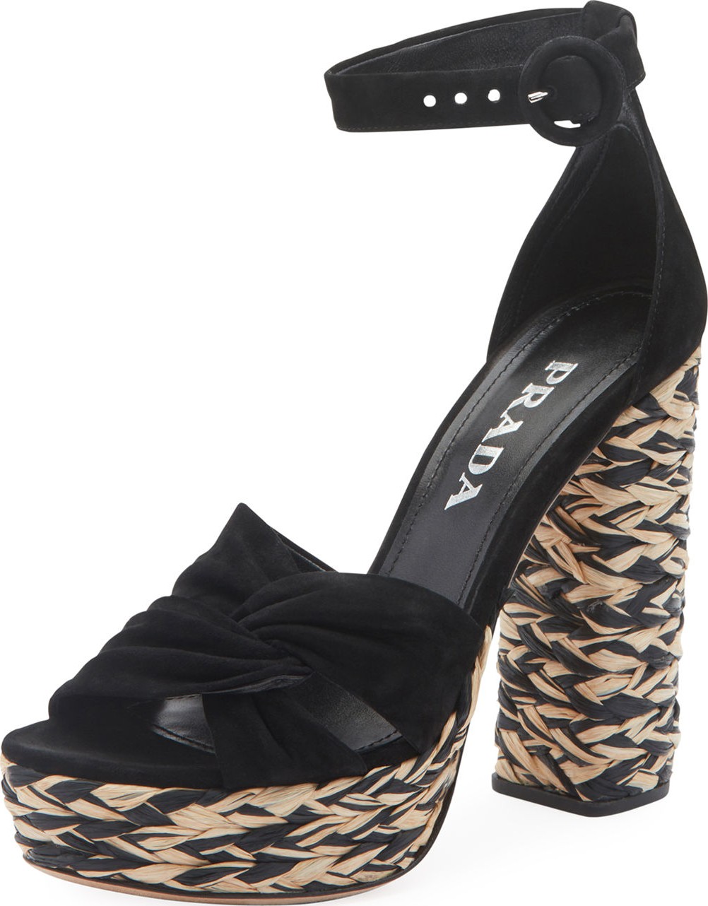 Prada Suede and Raffia Platform Sandals