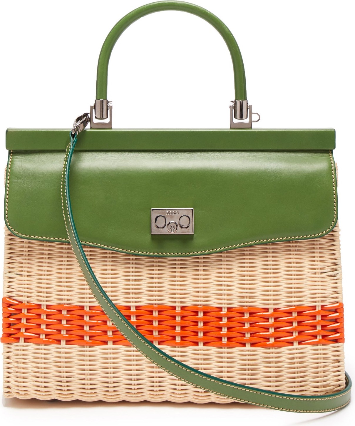 RODO Leather and wicker top-handle bag