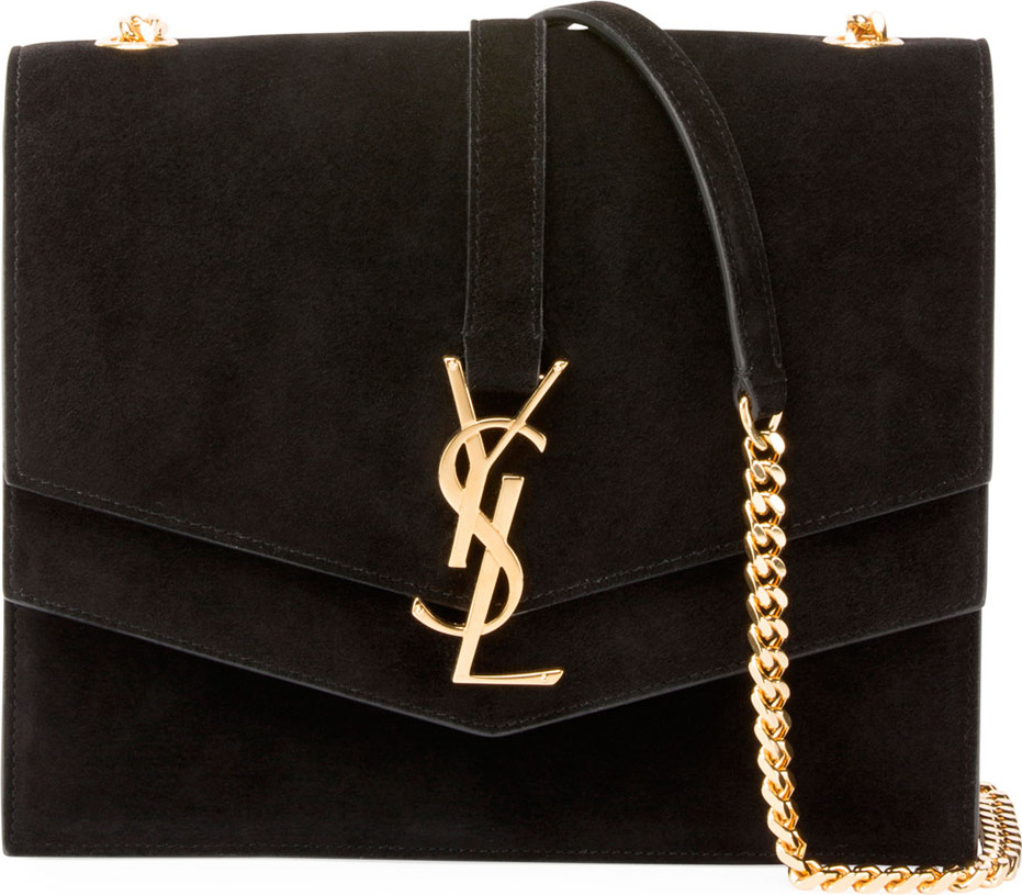 Saint Laurent Sulpice Suede Triple V-Flap Shoulder Bag