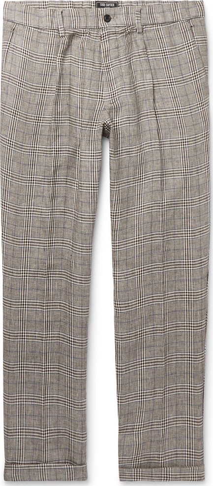 Todd Snyder Grey Slim-Fit Checked Linen Drawstring Trousers