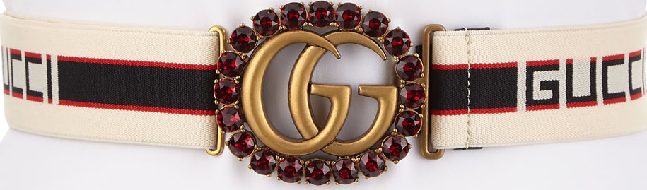 Gucci Elastic Stripe Belt w/ Double G Crystal Buckle