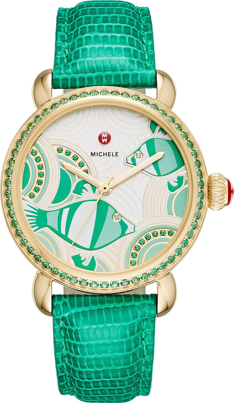 MICHELE Seaside Topaz Fish Dial Watch Head with Diamonds, Emerald