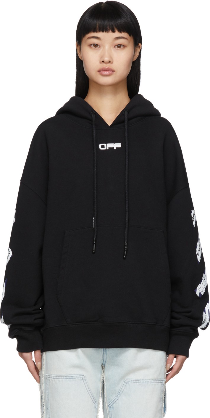 Off White Black Airport Tape Double T-Shirt Hoodie