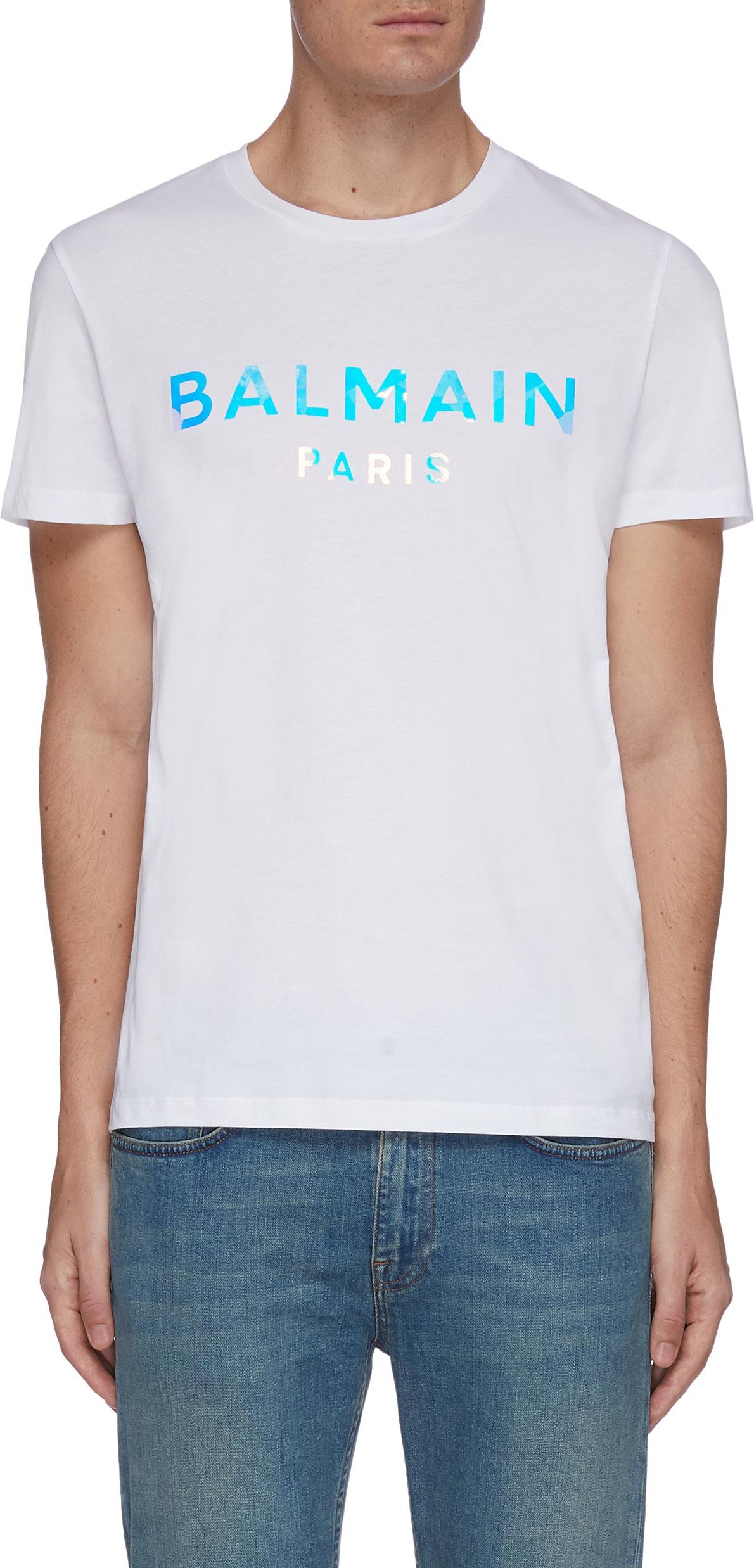 Balmain Metallic hologram-effect logo print T-shirt