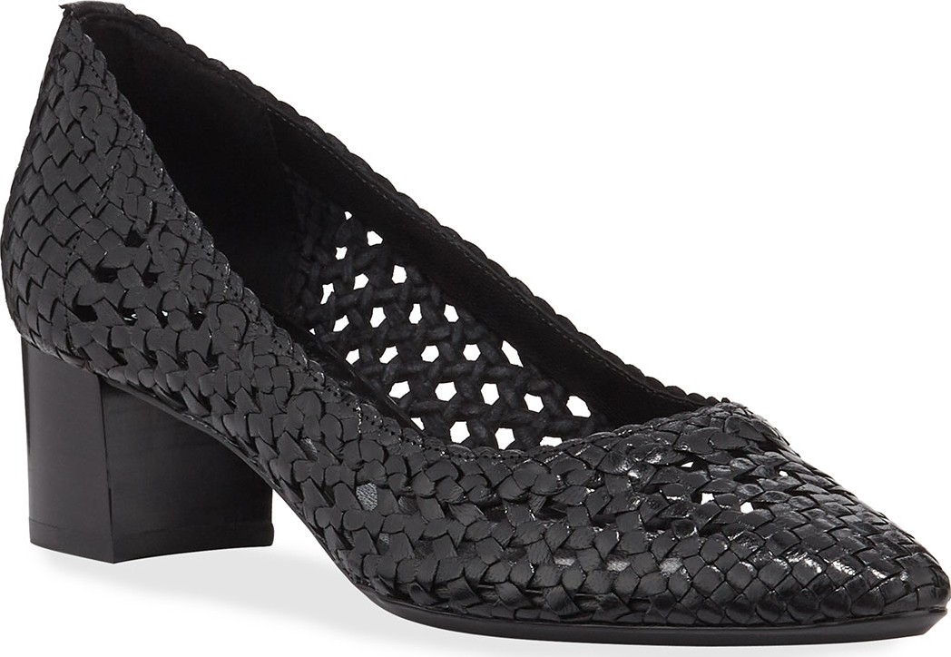 Aquatalia Pasha Woven Leather Block-Heel Pumps