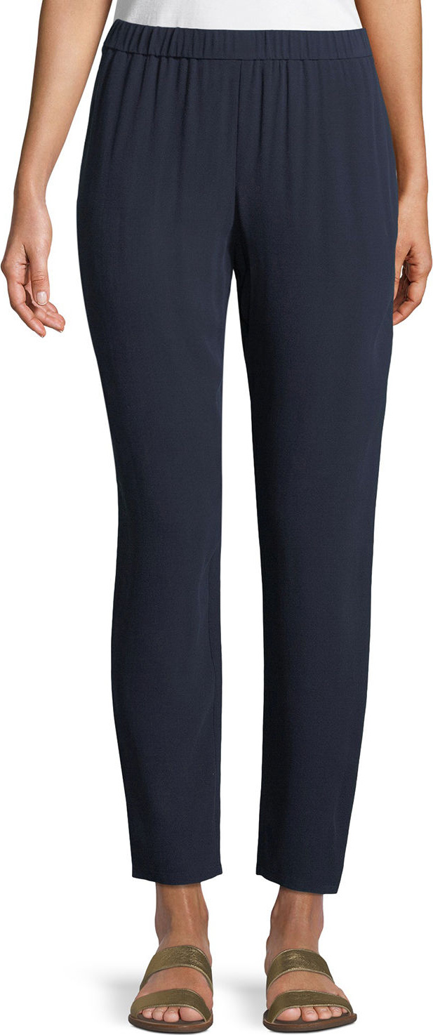 Eileen Fisher Silk Georgette Crepe Slouchy Ankle Pants