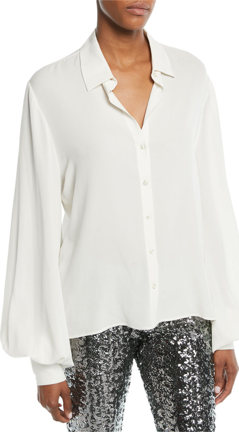 Alexis Aster Button-Front Long-Sleeve Silk Top