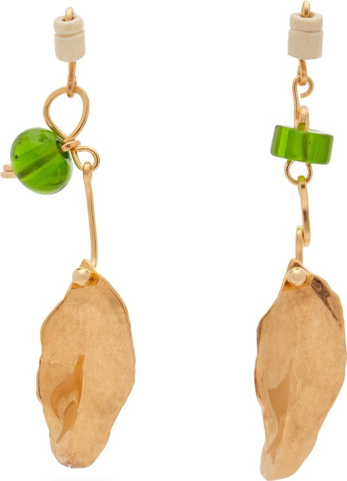 Marni Leaf and bead-embellished drop clip earrings