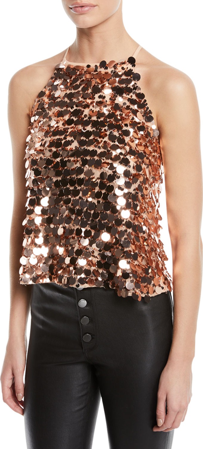 Ramy Brook Staci Sequined Halter Top