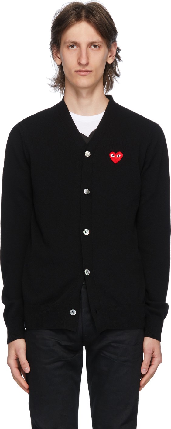 Comme Des Garcons PLAY Black & Red Heart Patch Cardigan