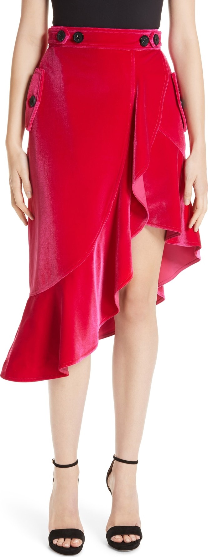 Self Portrait Ruffle Trim Velvet Skirt