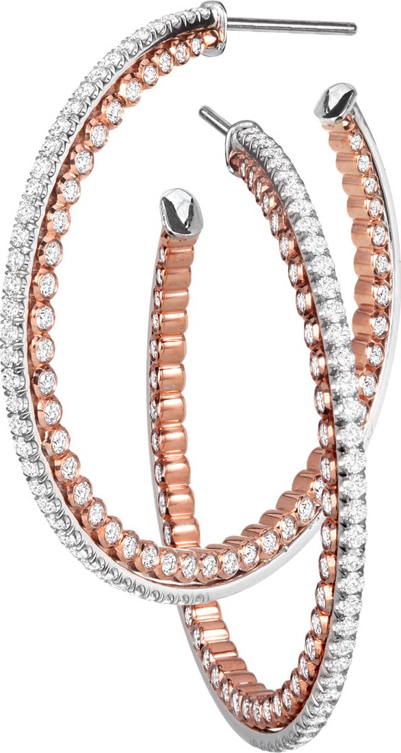 Jack Kelege & Company 18k White Gold & 14k Rose Gold Diamond Hoop Earrings