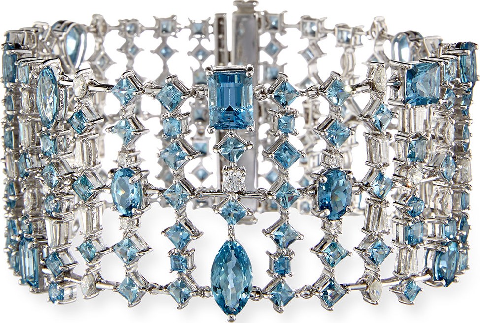 Alexander Laut Fancy-Cut Aquamarine & Diamond Cuff Bracelet
