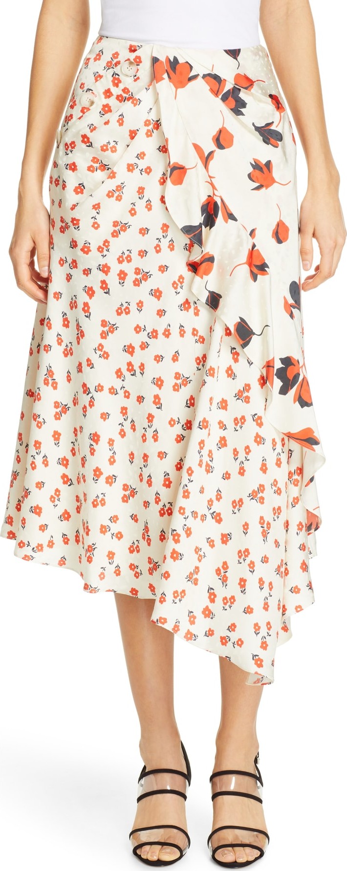 Self Portrait Floral Asymmetrical Ruffle Skirt