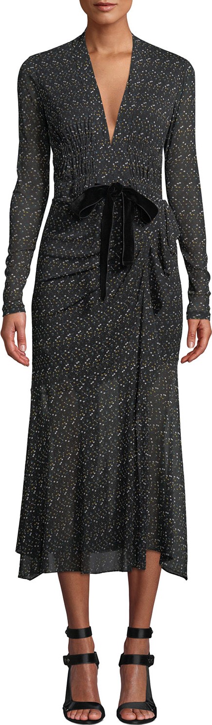 DIANE von FURSTENBERG Crystal Tie-Front Printed Long Cocktail Dress