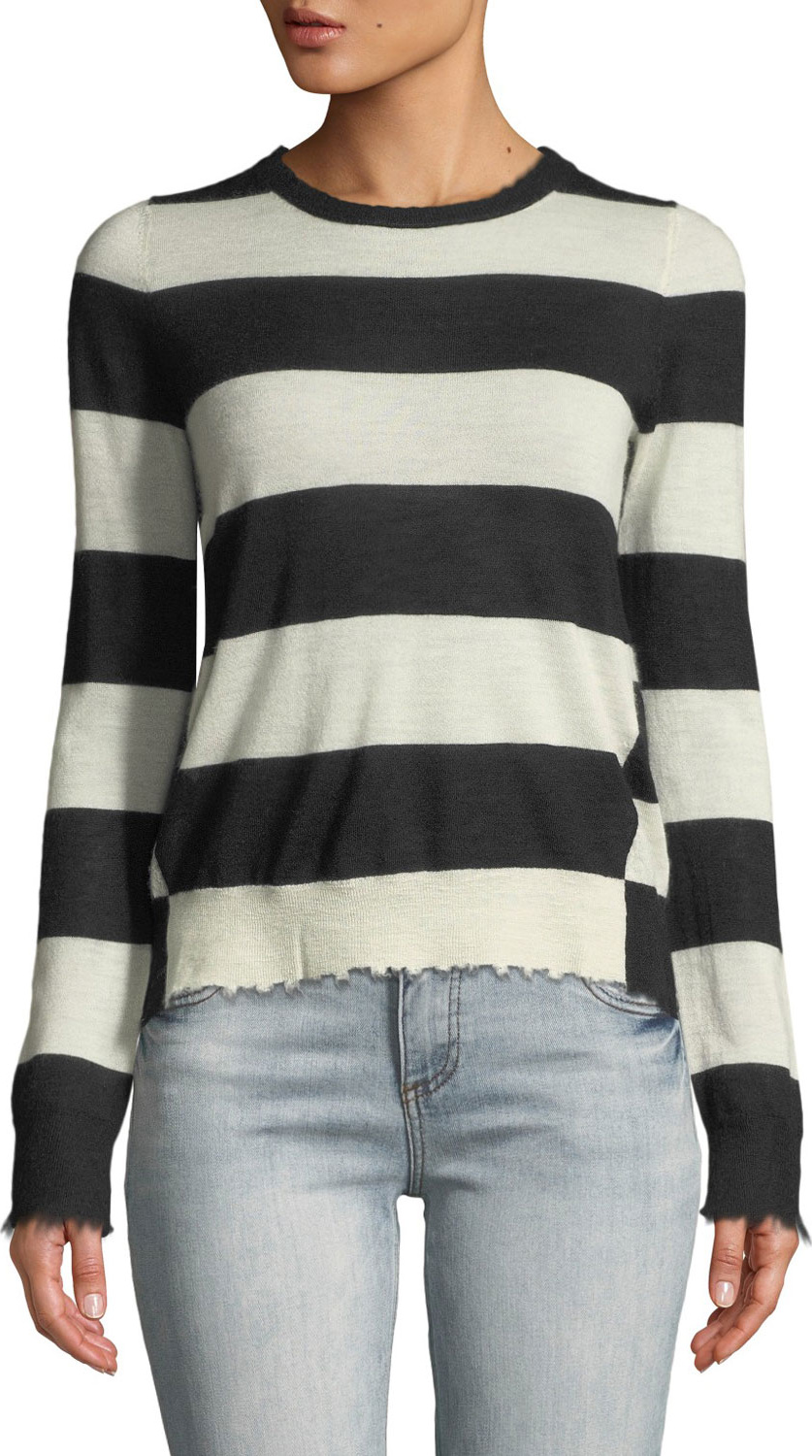 Zadig & Voltaire Source Striped Cashmere Frayed Sweater