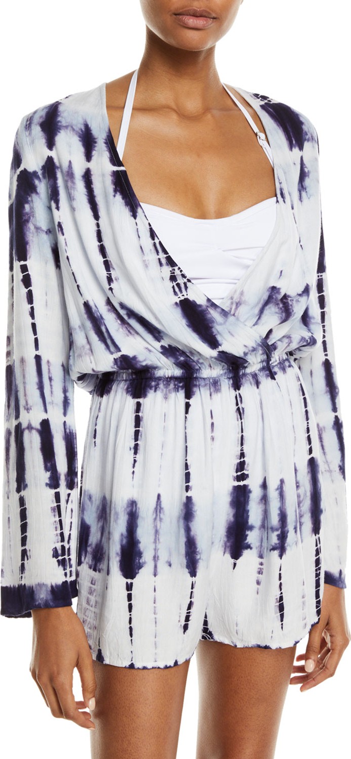 Letarte Tie-Dye Long-Sleeve Coverup Romper