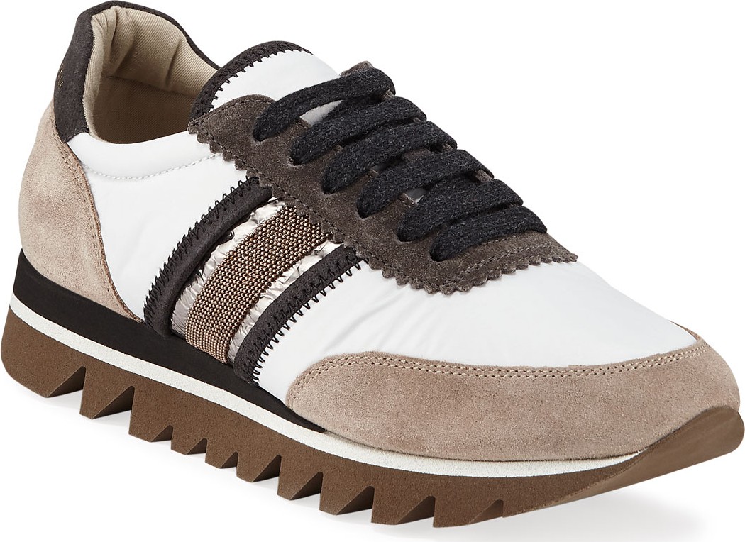 Brunello Cucinelli Leather and Suede Sneakers with Exaggerated Sole