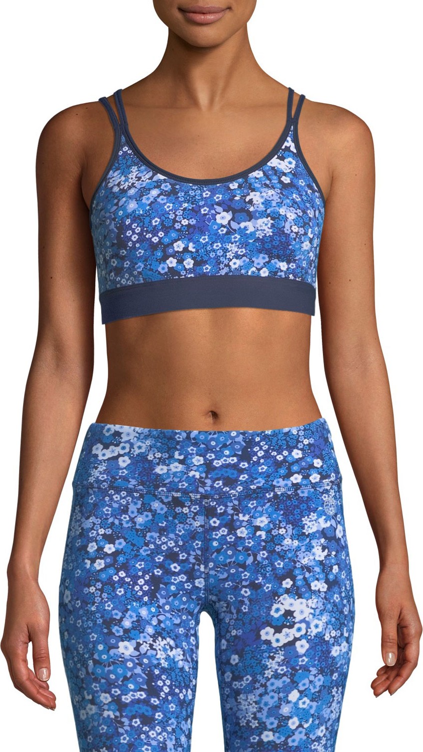 Tory Sport Floral-Print Cross-Back Medium-Support Sports Bra