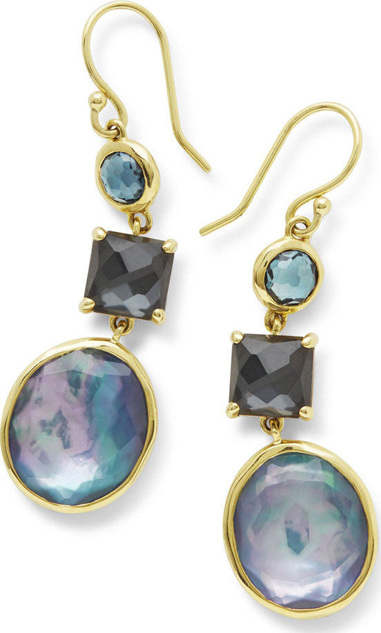 IPPOLITA 18K Rock Candy 3-Stone Drop Earrings in Midnight Rain