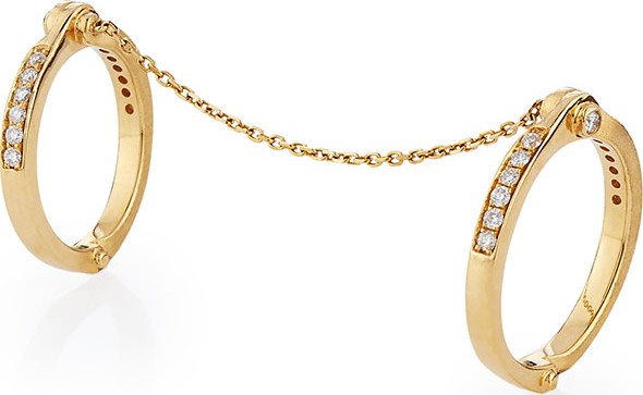 Borgioni Handcuff Chain 18k Gold & Diamond Ring, Sizes 5 & 7