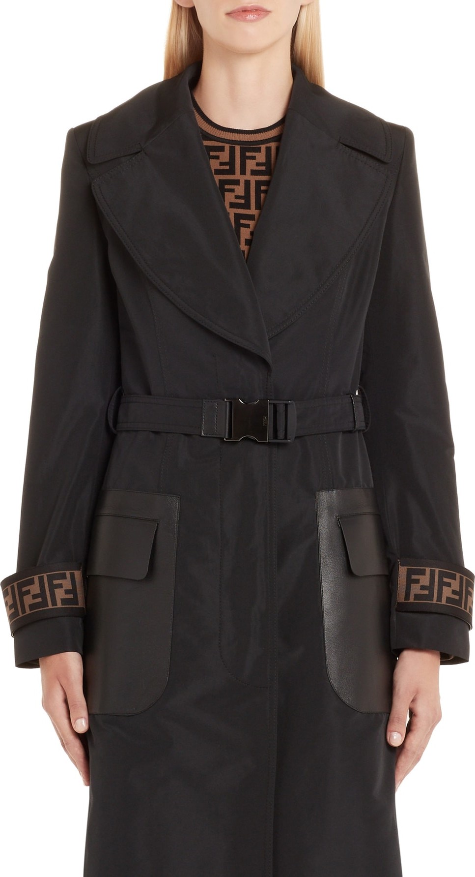 Fendi Leather Pocket Trench Coat