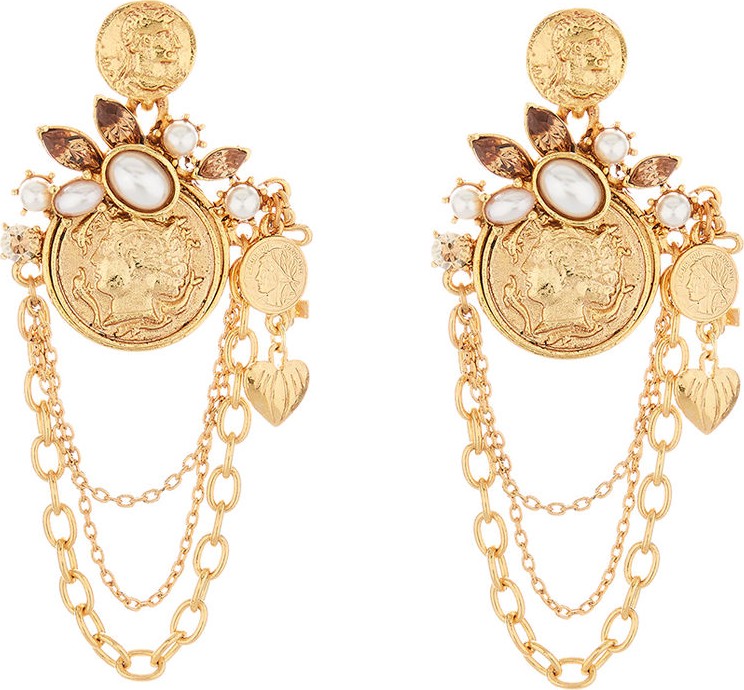 Oscar De La Renta Coin Charm-Chain Earrings