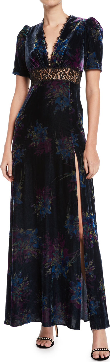 Jill Jill Stuart V-Neck Velvet & Lace Gown