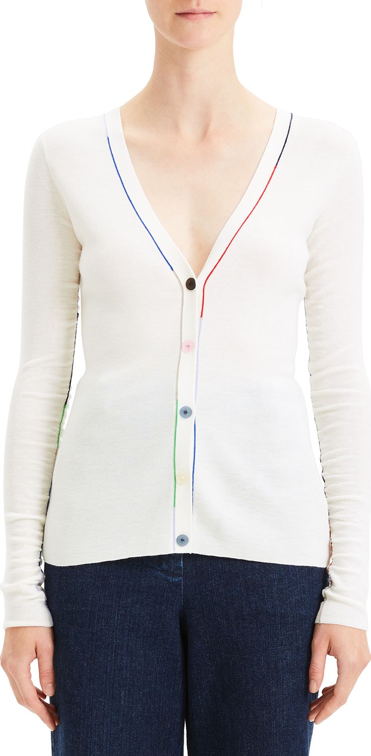 Theory Embroidered V-Neck Wool Cardigan