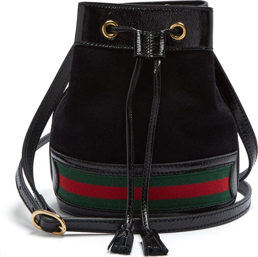 Gucci Ophidia Web-striped mini suede bucket bag